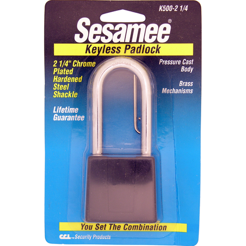 CCL K500-214 Sesamee Black Padlock, Die-Cast Case, 4-Dial Resettable, Chrome Shackle