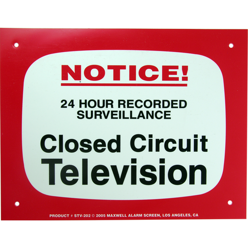 Maxwell Alarm Screen STV-202 Sign 11in x 8.5in Warning CCTV