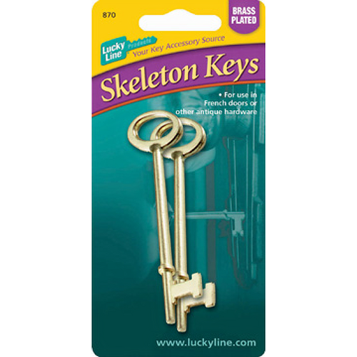 Luckyline 87002 Skeleton Keys Flat, Brass-Plated 2/Card