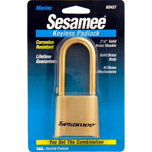 CCL K0437 Marine Sesamee Brass Padlock, 4-Dial Resettable, 2-1/4in Shackle