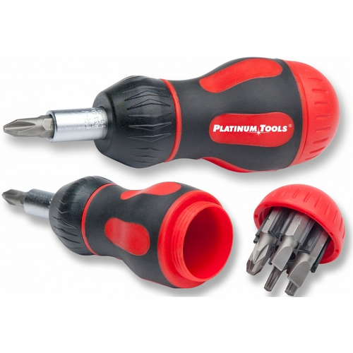 Platinum Tools 19120C 8-in-1 Ratcheted Stubby Screwdriver