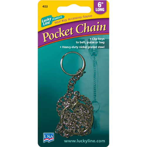 Luckyline 40201 16in Pocket Chain w/Ring, Nickel-Plated Steel 1/Card