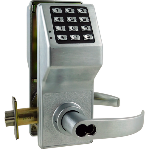 Alarm Lock DL2775IC/26D-S Trilogy Electronic Digital Lever Lock Regal Curved with Interchangeable Core for Schlage Prep Satin Chrome Finish