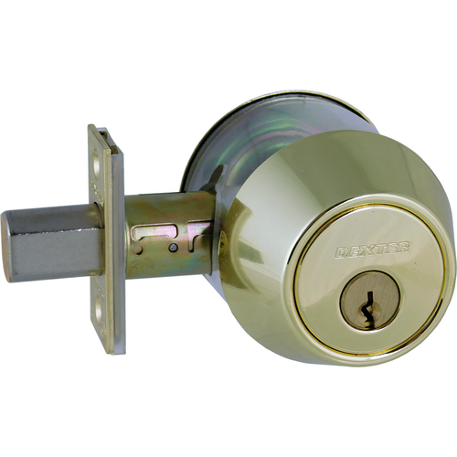 Dexter DB2000-DCT-605-KDC Grade 2 Double Cylinder Deadbolt, C Keyway, Adjustable Backset, Brass Finish