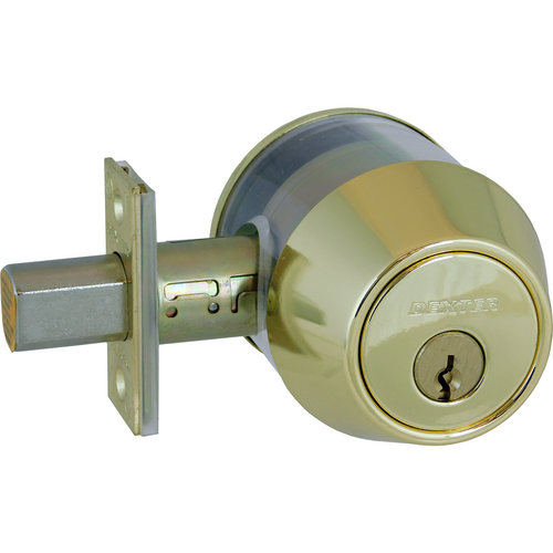 Dexter DB2000-SCT-605-KDC Grade 2 Single Cylinder Deadbolt, C Keyway, Adjustable Backset, Bright Brass