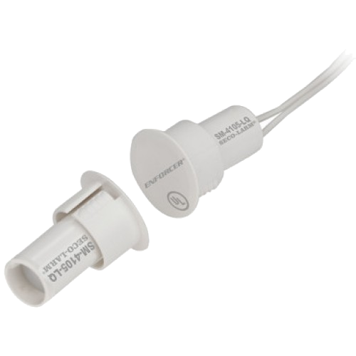 Seco-Larm SM-4105-LQ/W 3/4in Diameter Magnetic Contact, 1in Gap, 18in Wire Leads, NC, White