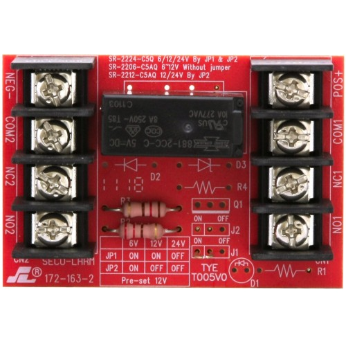 Seco-Larm SR-2212-C5AQ Heavy Duty Relay Board 12/24VDC DPDT