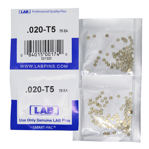 LAB 5020T-SP .020 Color-Coded Top Pin, Brass Alloy, .115 Dia, Crown .005, Smart Pack 150 Pins