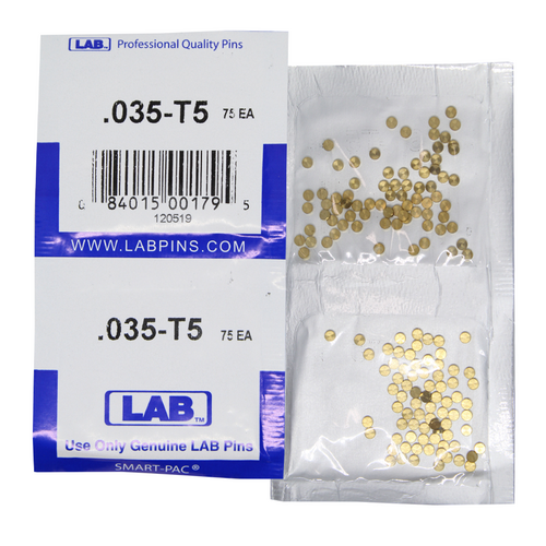 LAB 5035T-SP .035 Color-Coded Brass Top Pins, .115 Dia, Crown .005, Smart Pack 150 Pins