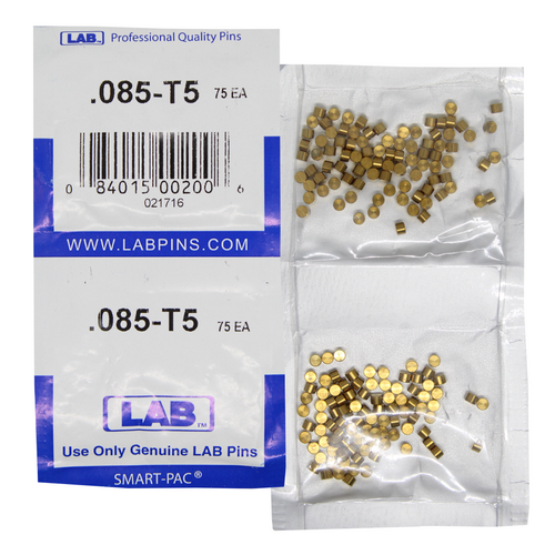 LAB 5085T-SP .085 Top Pin, Color-Coded Brass Alloy, .115 Dia, Crown .005, Smart Pack 150 Pins
