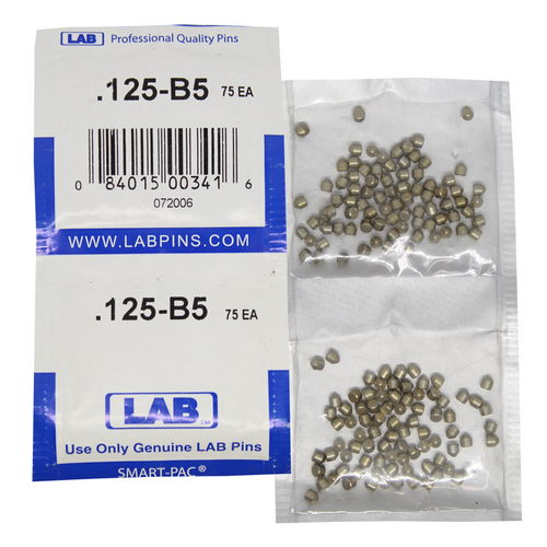 LAB 5125B-SP .125 Brass Bottom Pin, Color-Coded, .115 Dia, Crown .005, Smart Pack 150 Pins