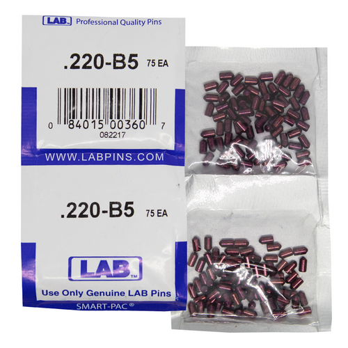 LAB 5220B-SP .220 Brass Bottom Pin, Color-Coded, .115 Dia, Crown .005, Smart Pack 150 Pins