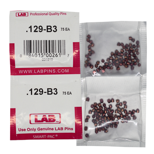 LAB 129B .129 Color-Coded Bottom Pin, Brass Alloy, .115 Dia, Crown .003, Smart Pack 150
