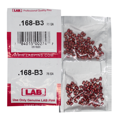LAB 168B .168 Brass Bottom Pin, Color-Coded, .115 Dia, Crown .003, Smart Pack 150 Pins
