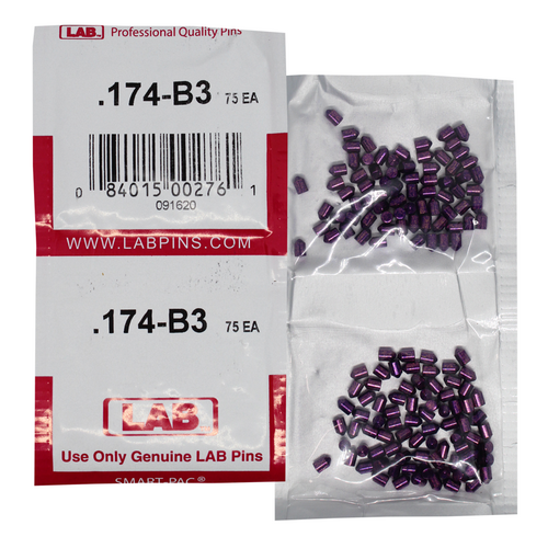 LAB 174B .174 Brass Bottom Pin, Color-Coded, .115 Dia, Crown .003, Smart Pack 150 Pins