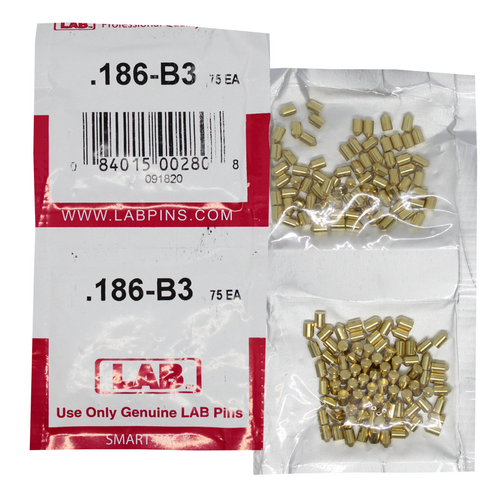 LAB 186B .186 Brass Bottom Pin, Color-Coded, .115 Dia, Crown .003, Smart Pack 150 Pins
