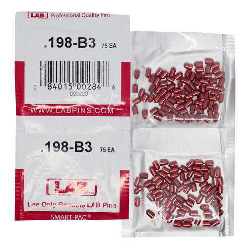 LAB 198B .198 Brass Bottom Pin, Color-Coded, .115 Dia, Crown .003, Smart Pack 150 Pins