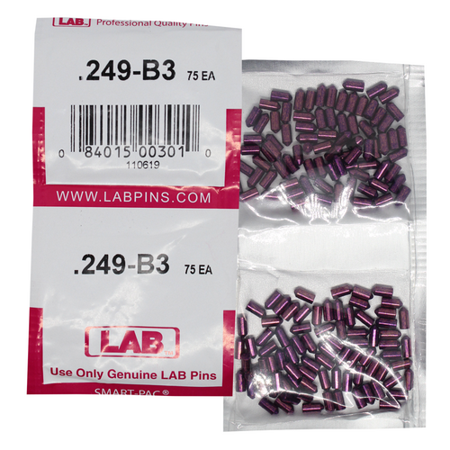 LAB 249B .249 Brass Bottom Pin, Color-Coded, .115 Dia, Crown .003, Smart Pack 150 Pins
