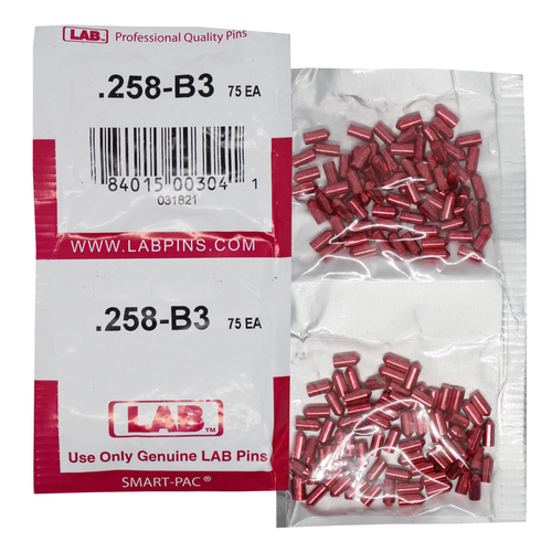 LAB 258B .258 Brass Bottom Pin, Color-Coded, .115 Dia, Crown .003, Smart Pack 150 Pins