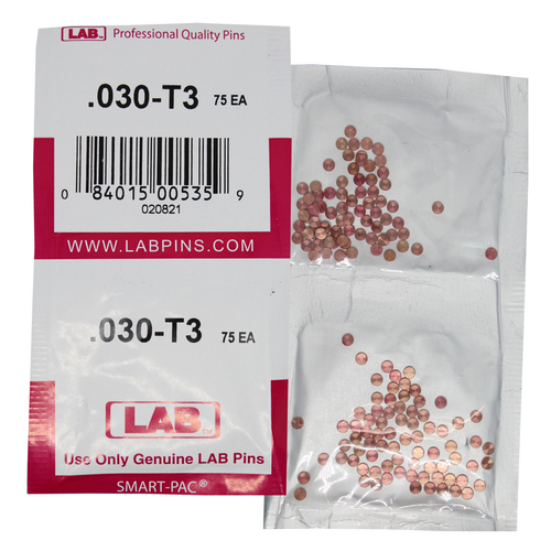 LAB 030T .030 Top Pin, Color-Coded Brass Alloy, .115 Dia, Crown .003/.005, Smart Pack 150