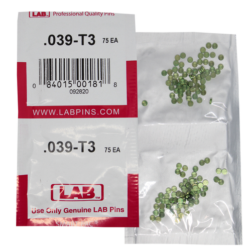 LAB 039T .039 Top Pin, Color-Coded Brass Alloy, .115 Dia, Crown .003, Smart Pack 150 Pins