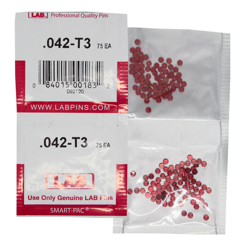 LAB 042T .042 Top Pin, Color-Coded Brass Alloy, .115 Dia, Crown .003, Smart Pack 150 Pins