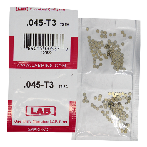 LAB 045T .045 Color-Coded Brass Top Pin, .115 Dia, Crown .003/.005, Smart Pack 150 Pins