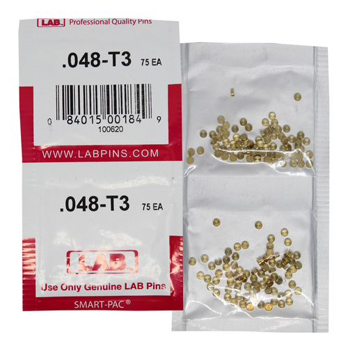 LAB 048T .048 Top Pin, Color-Coded Brass Alloy, .115 Dia, Crown .003, Smart Pack 150 Pins