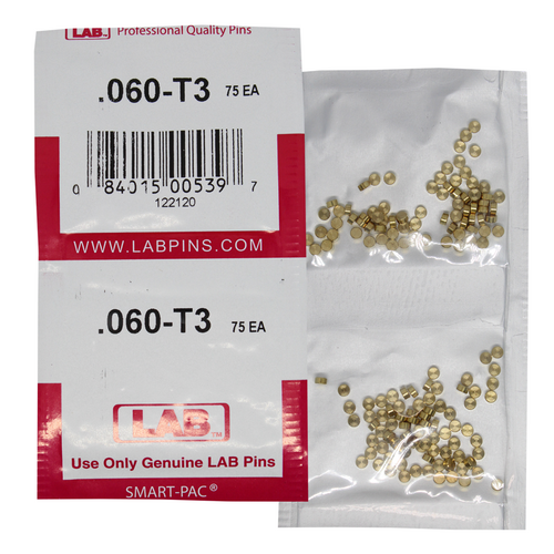LAB 060T .060 Color-Coded Brass Top Pin, .115 Dia, Crown .003/.005, Smart Pack 150 Pins