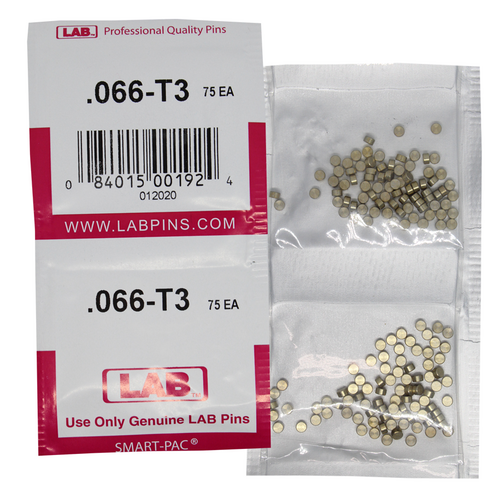 LAB 066T .066 Top Pin, Color-Coded Brass Alloy, .115 Dia, Crown .003, Smart Pack 150 Pins