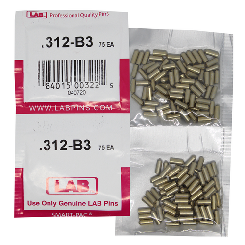 LAB 312B .312 Brass Bottom Pin, Color-Coded, .115 Dia, Crown .003, Smart Pack 150 Pins