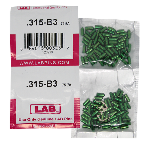 LAB 315B .315 Brass Bottom Pin, Color-Coded, .115 Dia, Crown .003/.005, Smart Pack 150