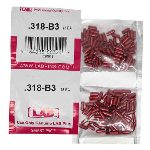LAB 318B .318 Brass Alloy Bottom Pin, Color-Coded, .115 Dia, Crown .003, Smart Pack 150