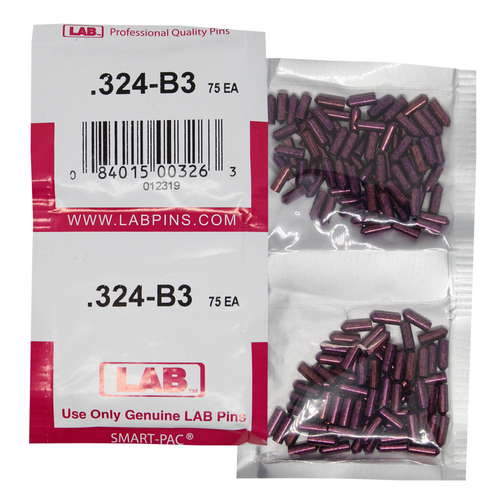 LAB 324B .324 Brass Bottom Pin, Color-Coded, .115 Dia, Crown .003, Smart Pack 150 Pins