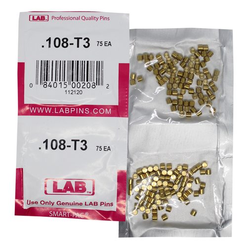 LAB 108T .108 Color-Coded Brass Top Pin, .115 Dia, Crown .003, Smart Pack 150 Pins