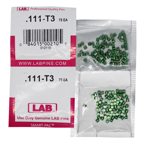 LAB 111T .111 Color-Coded Brass Top Pin, .115 Dia, Crown .003, Smart Pack 150 Pins