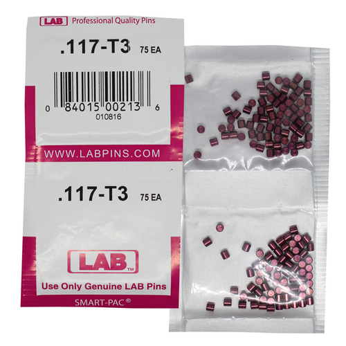 LAB 117T .117 Top Pin, Color-Coded Brass Alloy, .115 Dia, Crown .003, Smart Pack 150 Pins