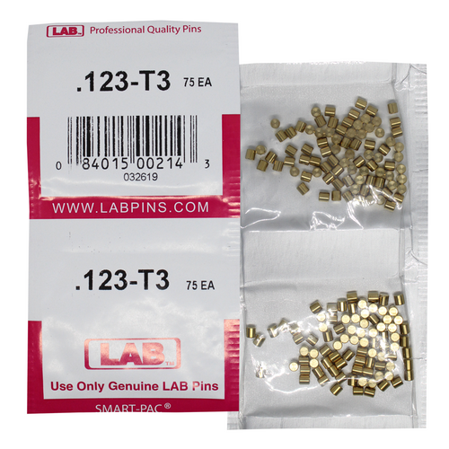 LAB 123T .123 Color-Coded Brass Top Pin, .115 Dia, Crown .003, Smart Pack 150 Pins