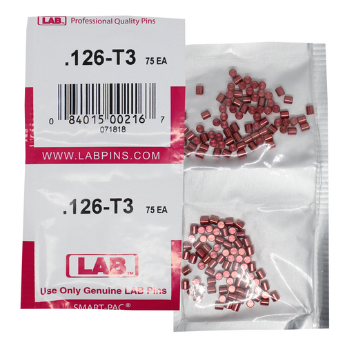 LAB 126T .126 Color-Coded Brass Top Pin, .115 Dia, Crown .003, Smart Pack 150 Pins