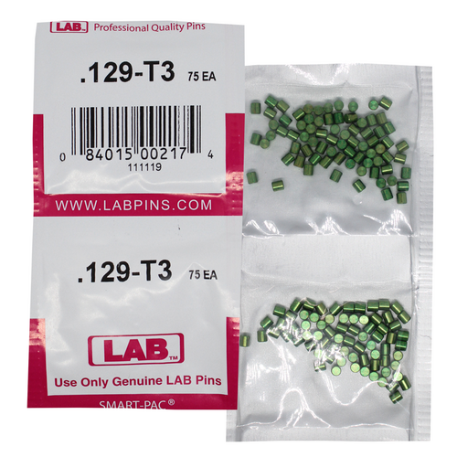 LAB 129T .129 Top Pin, Color-Coded Brass Alloy, .115 Dia, Crown .003, Smart Pack 150 Pins