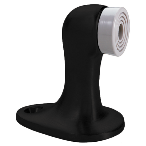 Rockwood 483 BSP Goose Neck Floor Stop 2-3/4in High, 1-5/8 X 2-3/4in Base, Solid Cast Brass with Rubber Bumper