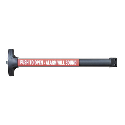 Detex V40EB-W-LD-628-36 Weatherized Alarmed Rim Exit Device, 36in, 9VDC, 100DB, Satin Aluminum