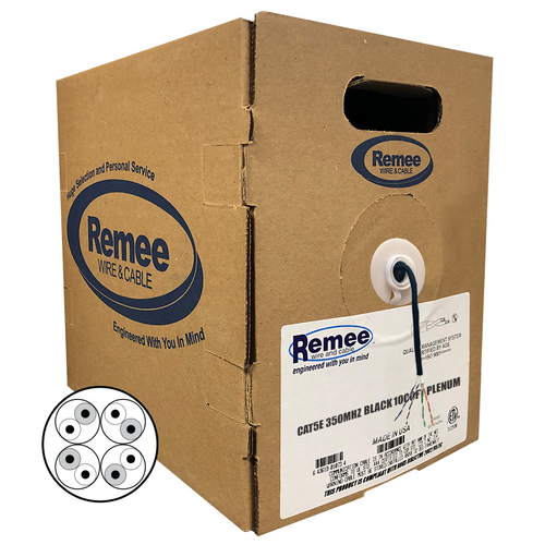 Remee CAT5E-350-RISER-1000-BLACK-ISO Cat5e 350MHz 4 Twisted Pairs 24 AWG Unshielded Riser Jacket 1000ft Box