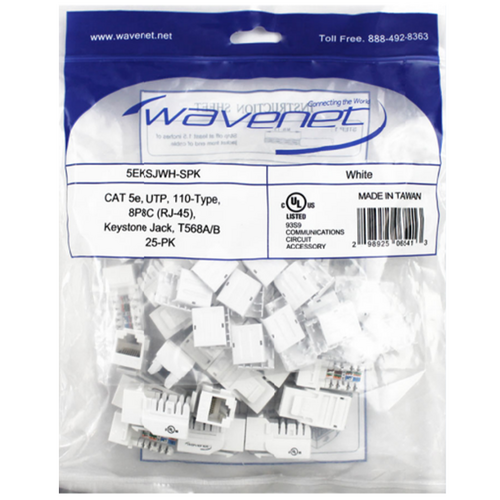 Wavenet 5EKSJBL-25PK Cat5e Keystone Jacks (25-Pack) - Blue