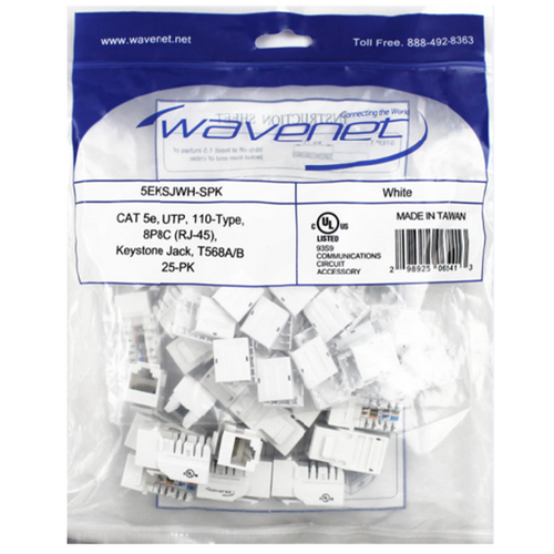 Wavenet 5EKSJWH-25PK Cat5E Keystone Jacks (25-Pack) - White