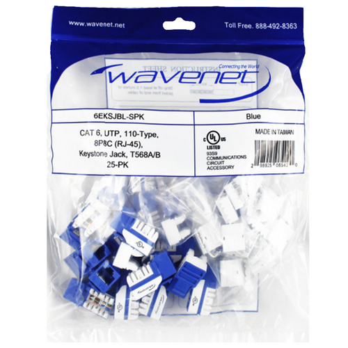 Wavenet 6EKSJBL-25PK Cat6 Keystone Jacks (25-Pack) - Blue