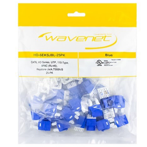 Wavenet HD-6EKSJBL-25PK Cat6 Keystone Jacks (25 Pack) - Blue