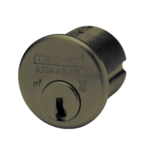 Medeco 100200-T-24-DL-S M3 Mortise Cylinder 1-1/8in, 6-Pin, DL Keyway, Yale Cam, Dark Bronze/Clear Coat