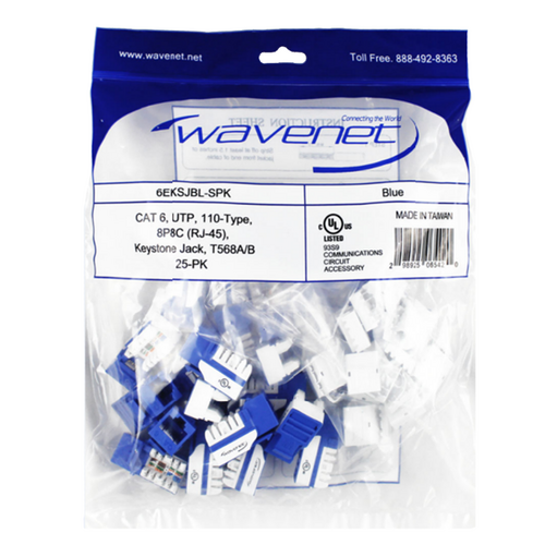 Wavenet 6EKSJWH-25PK Cat6 Keystone Jacks (25-Pack) - White