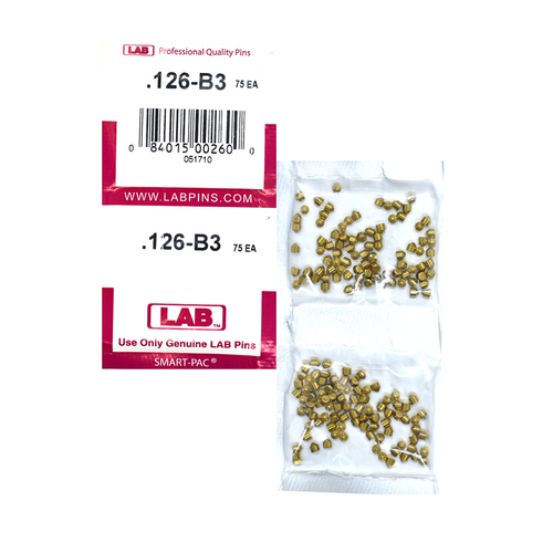 LAB 126B .126 Brass Bottom Pin, Color-Coded, .115 Dia, Crown .003, Smart Pack 150 Pins